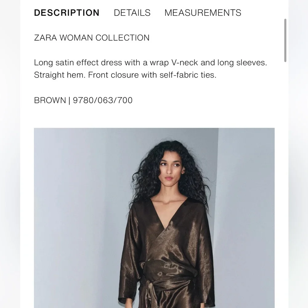 Zara NWT ZW Collection satin effect wrap dress brown 9780/063